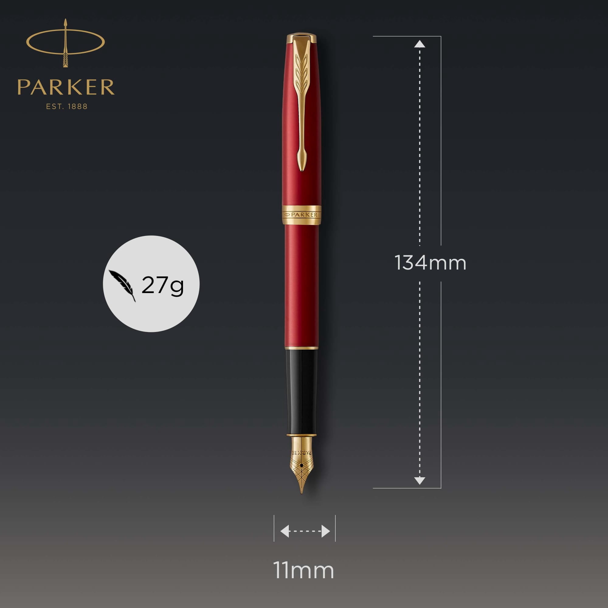 Parker Sonnet Fountain Pen | Red Lacquer with Gold Trim | Medium Nib | Gift Box