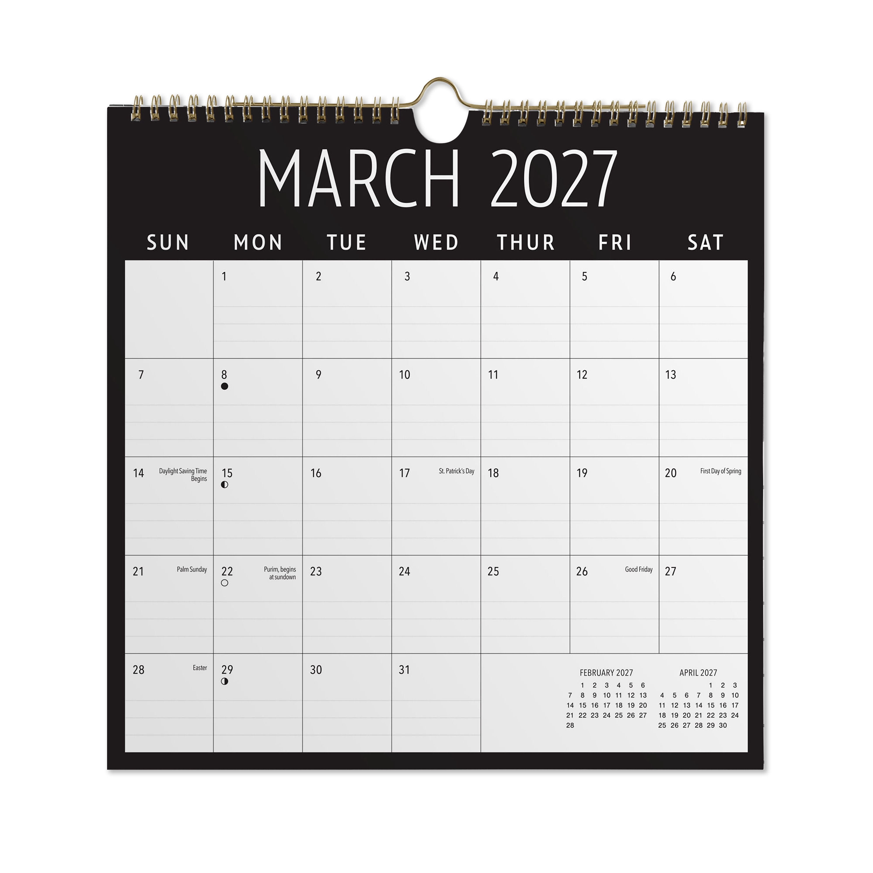 2027 Pen+Gear Black Spiral Calendar 12x12 January-December Gridded