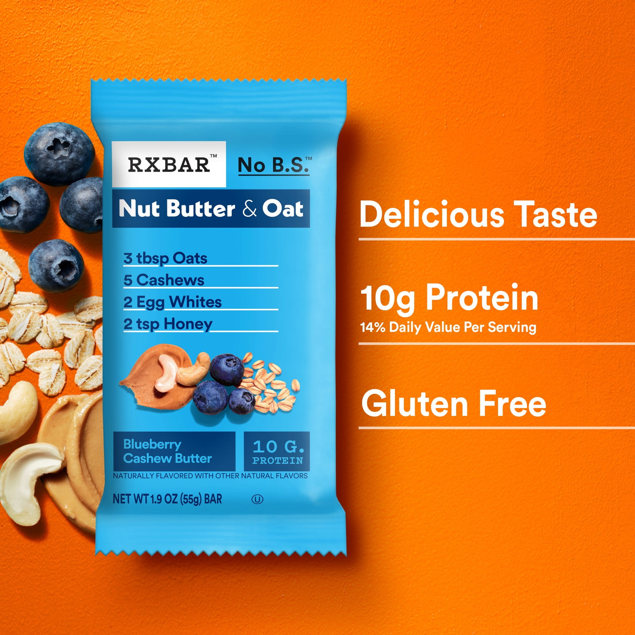 (3 pack) RXBAR Nut Butter and Oat, Blueberry Cashew Butter Gluten-Free Protein Bars, 5 Count