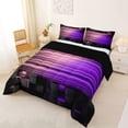 thumbnail image 3 of Manfei 3D Neon Light Full Size Comforter Sets, Pink Purple Gradient Striped Bedding Comforter Set, Black Reversible 3-Piece, 1 Comforter and 2 Pillowcases, 3 of 6