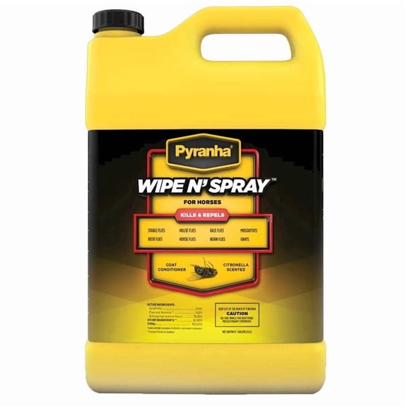 Pyranha Wipe & Spray Fly Repellent for Horses, Citronella Scent, 1 Gallon – Effective Protection Against Flies, Mosquitoes, Gnats, Fleas & Ticks