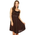 thumbnail image 5 of Sakkas Markay Short Mid Length Spaghetti Strap Sleeveless Embroidered Batik Dress - Brown - 1X/2X, 5 of 5
