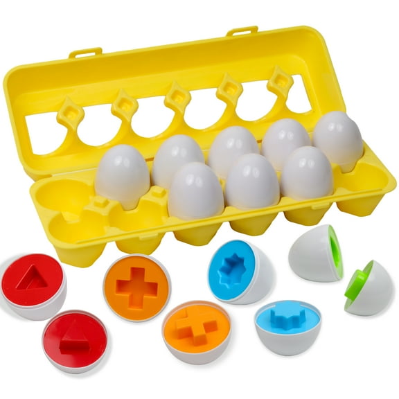 Kifunppy Matching Eggs 12 pcs Set Color & Shape Recoginition Sorter Puzzle for Toddlers Easter Travel Game Early Learning Educational Fine Motor Skill Montessori Gift for 1 2 3 Year Old Kids