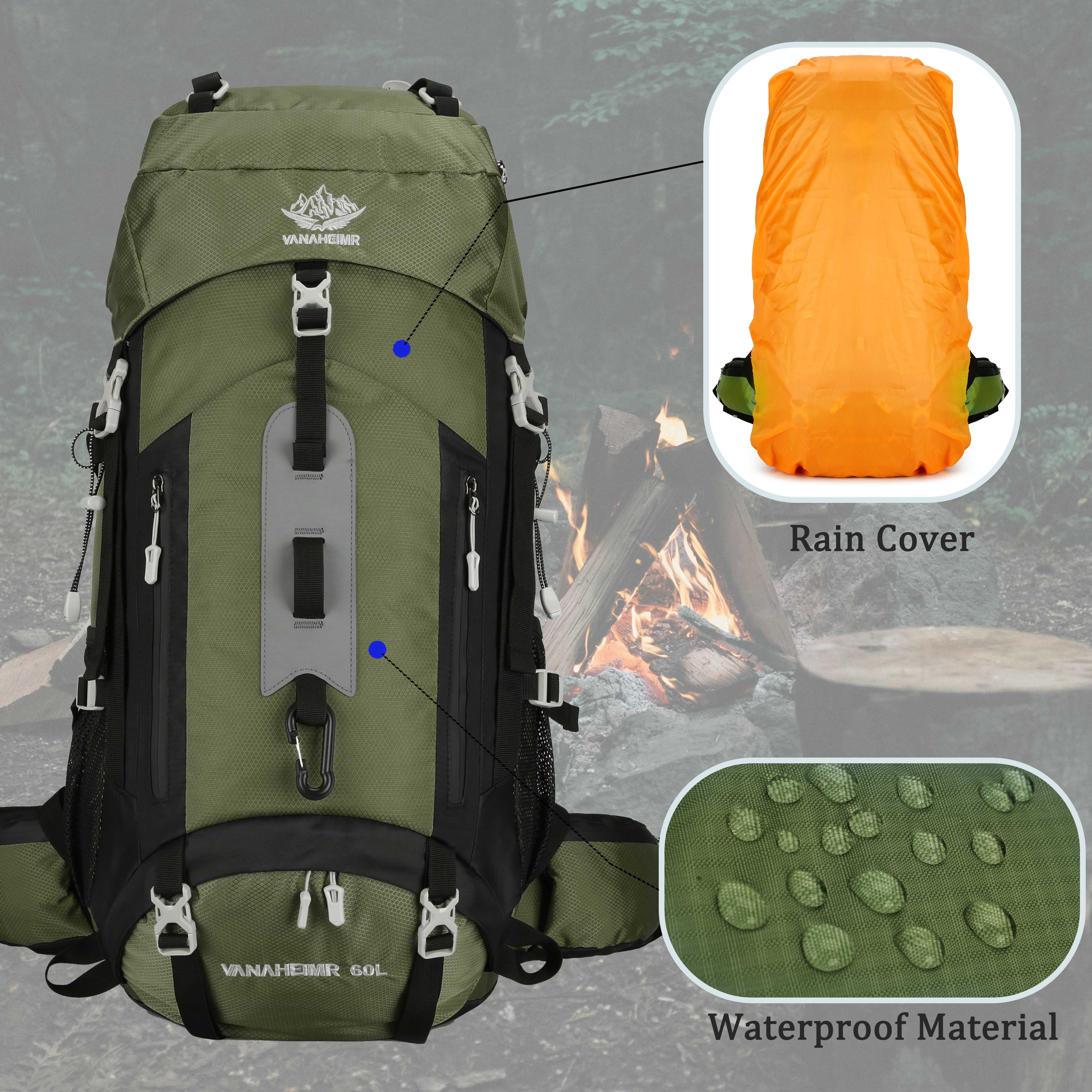 60L Travel Hiking Camping Backpack with Rain Cover, Backpack Water Resistant,Large Backpack for Men Women