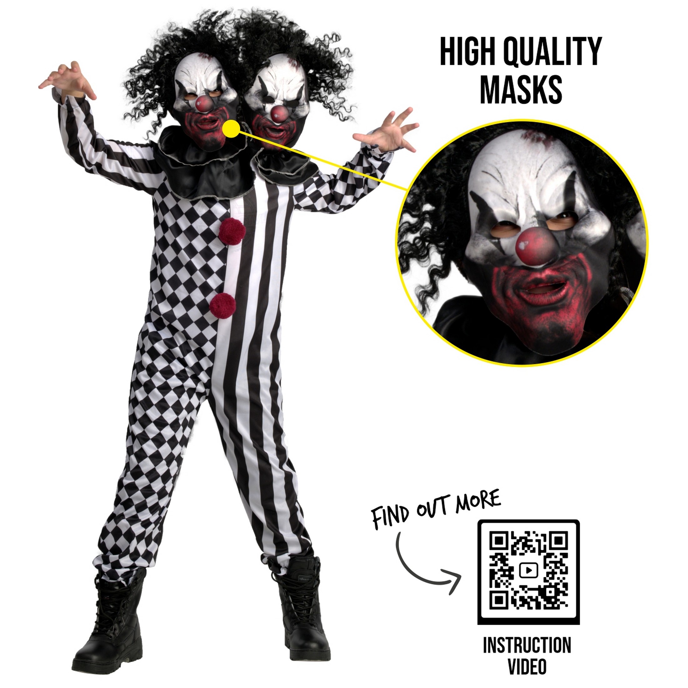 Morph Clown Costume For Kids Psycho 2-Headed Killer Scary Halloween ...