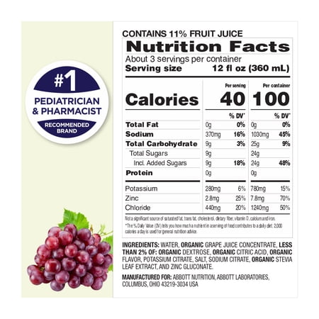 PEDIALYTE ORGANIC ELECTROLYTE SOLUTION, GRAPE, 1 LITER