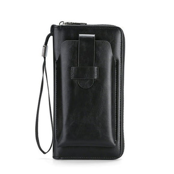 Large Capacity Long Mens Leather Zippered Wallet With Multiple Card Holders For Storing 6.9-inch Phones