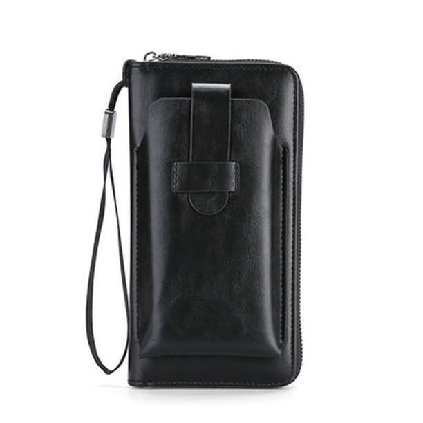 Yhmxh Organizadores y almacenamiento Cartera de cuero para hombre de gran capacidad, con cremallera y múltiples tarjeteros para guardar teléfonos de 6,9 pulgadas. Almacenamiento de ducha
