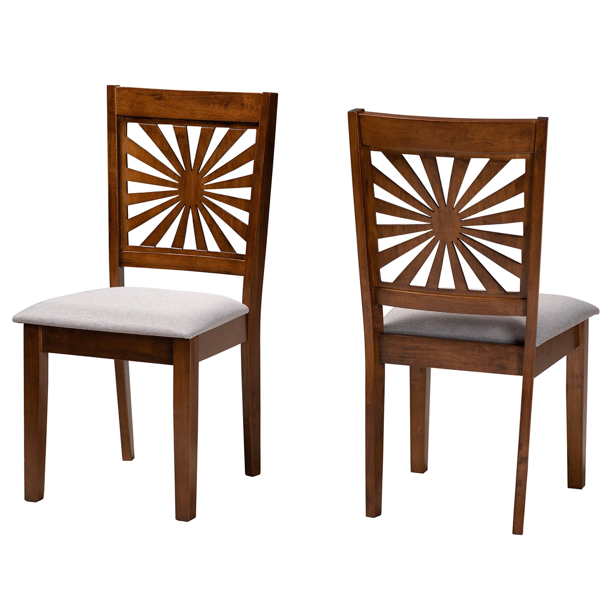 Baxton Studio Olympia Modern Grey Fabric and Walnut Brown Finished Wood 2-Piece Dining Chair Set