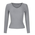 thumbnail image 5 of HAiming Long Sleeved Tops for Womens Solid Color Slim V Neck Knitted Shirts 2025 Fall Winter Casual Basic Blouse, 5 of 5