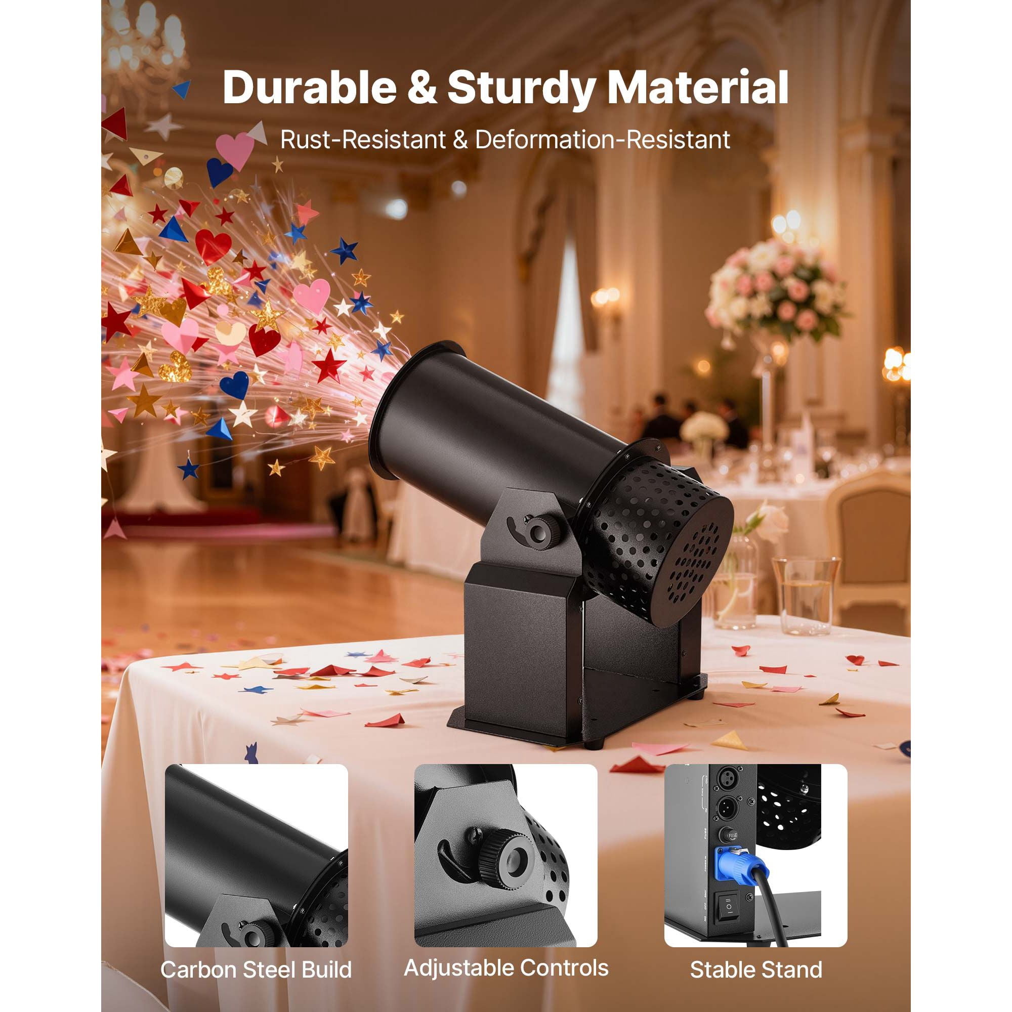 Electric Confetti Machine, 1500W Powerful Output Confetti Cannon Launcher, Manual & Remote Control, Portable Confe-tti Shooter for Wedding Christmas Party Event Show Stage Night Club