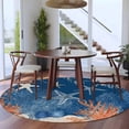 thumbnail image 4 of Summer Blue Ocean Round Living Room Rugs 8 ft, Vintage Nautical Sea Orange Blue Starfish Coral Shell Washable Large Area Rug with Non-Slip Sturdy Edge Binding Round Carpet for Dining Room Kitchen, 4 of 9