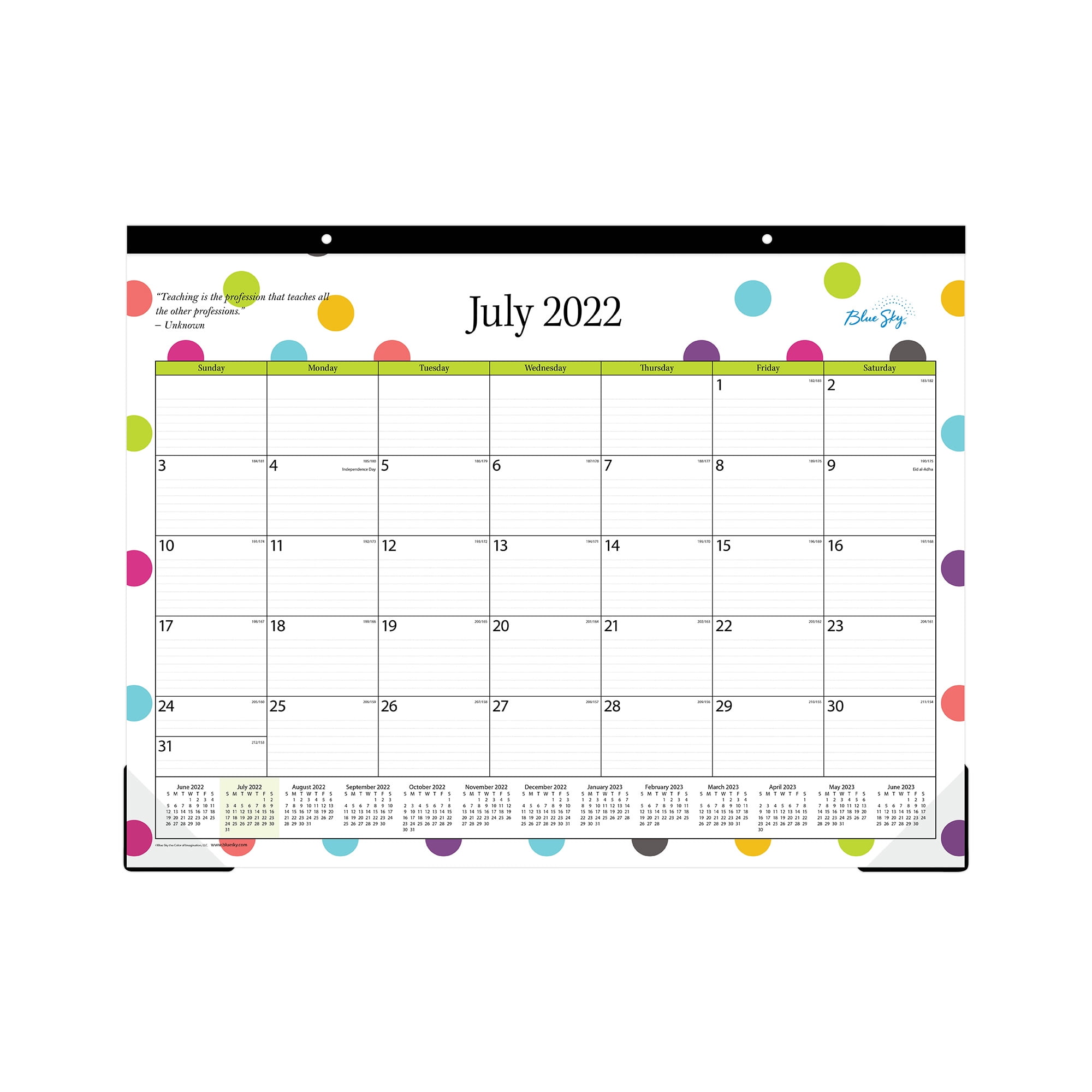 Blue Sky Monthly Academic Desk Calendar 22 X 17 Teacher Dots July 