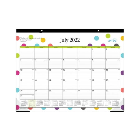 Blue Sky™ Monthly Academic Desk Calendar  22  x 17   Teacher Dots  July 2022 to June 2023  105496-A