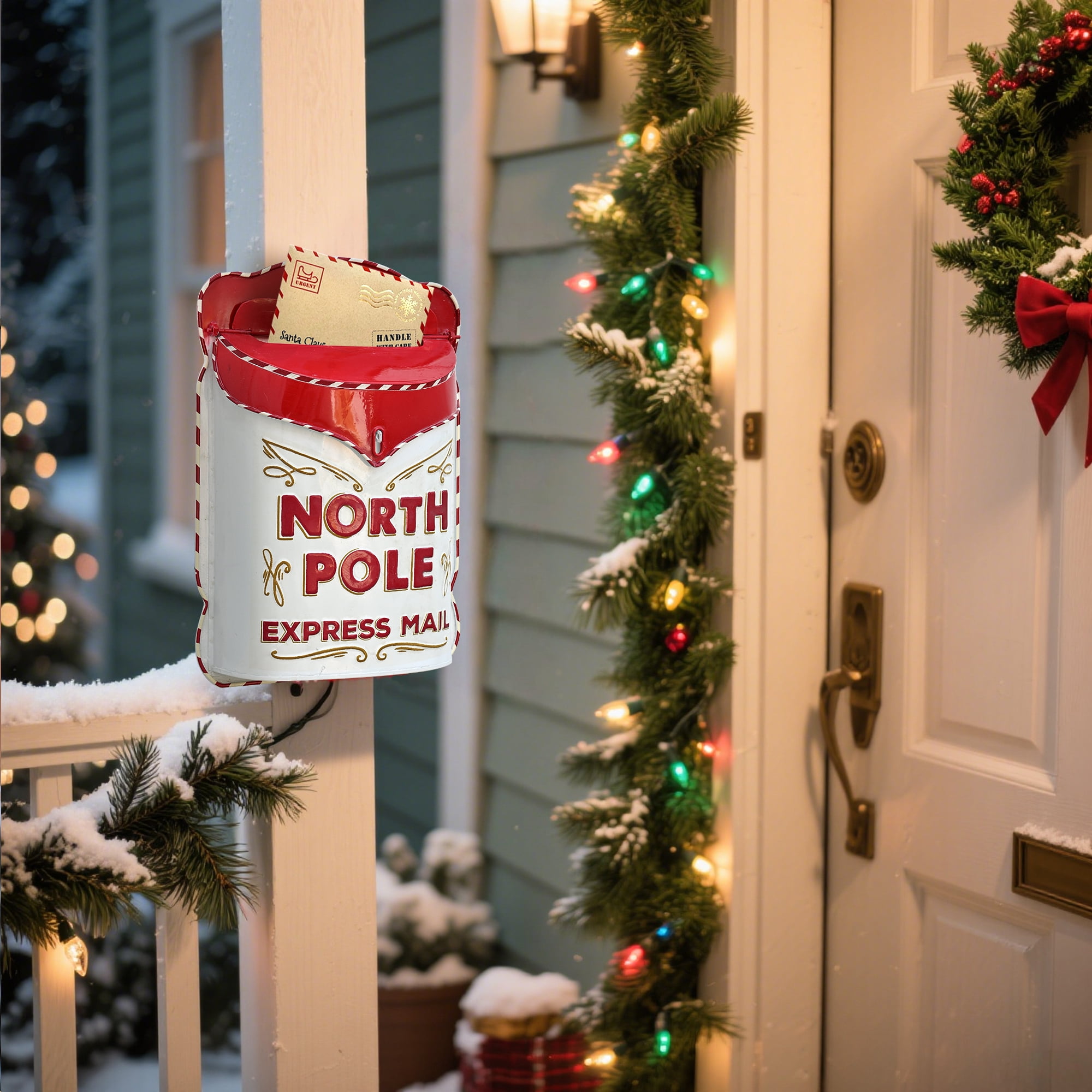 Santa Mailboxes, Vintage Letters to Santa Mailbox Christmas Mailbox for Outdoor Christmas Decoration - Red North Pole Post Box for Porch, Fireplace, Mantel, Farmhouse Christmas Wall Decoration