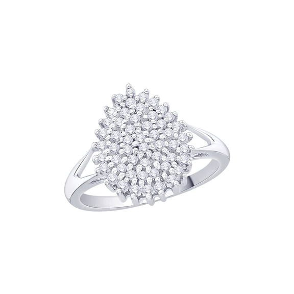 Diamond Cluster Fashion Ring in 10K White Gold (1/2 cttw) (I-Color, SI3/I1-Clarity) (Size-5.5)