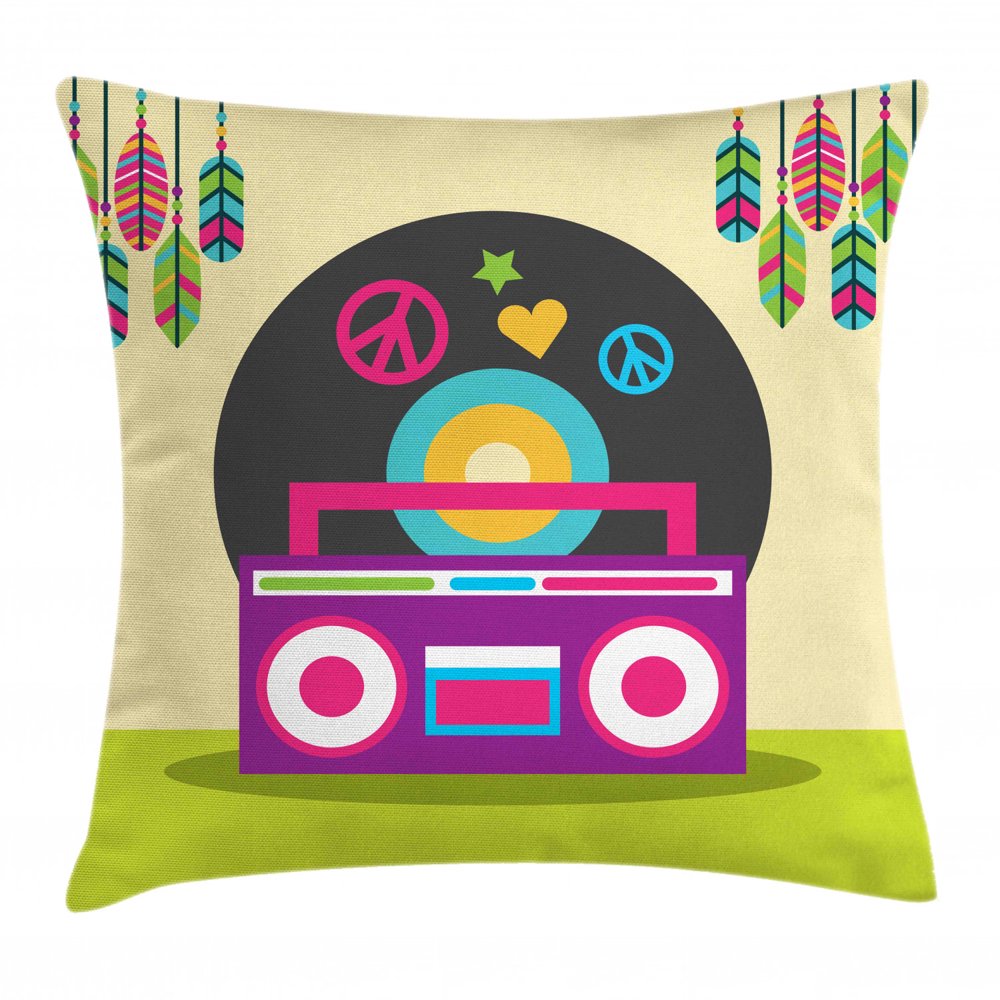 Rock and Roll Throw Pillow Cushion Cover, Colorful Bohemian Stereo