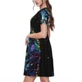 thumbnail image 2 of Fotbe colorful flames dinosaur Pattern Dress Casual Womens Fashion Short Sleeve Maxi Dress T Shirt Dress Striped Long Color Block Maxi Dress, 2 of 6