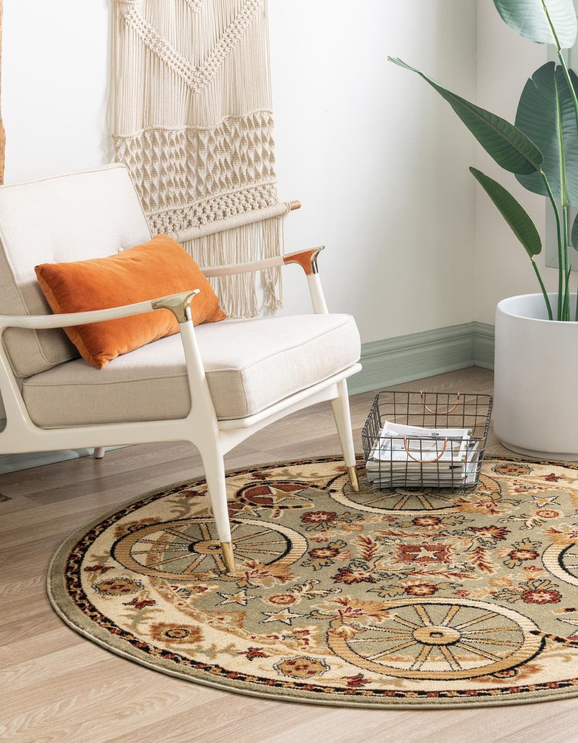 Unique Loom Missoula Pioneer Rug ,Round,5' 3" x 5' 3" Green Cabin / Lodge Border Dining Room