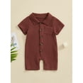 thumbnail image 3 of Suealasg Baby Boys Jumpsuit Infant Solid Color Short Sleeve Lapel Button Down Romper Bodysuits Newborn Summer One Piece Clothes, 3 of 8
