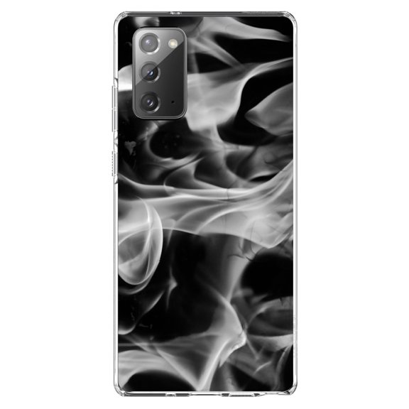 DistinctInk Clear Shockproof Hybrid Case for Galaxy Note 20 ULTRA (6.9" Screen) - TPU Bumper, Acrylic Back, Tempered Glass Screen Protector - Grey Black Flame Fire - Printed Image of Fire