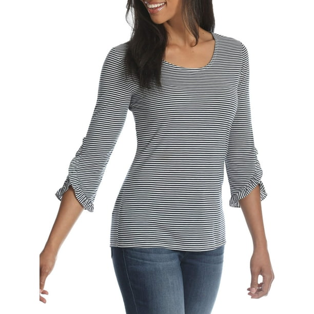 Lee Riders Women's 3/4 Sleeve Heathered Stripe Knit Top