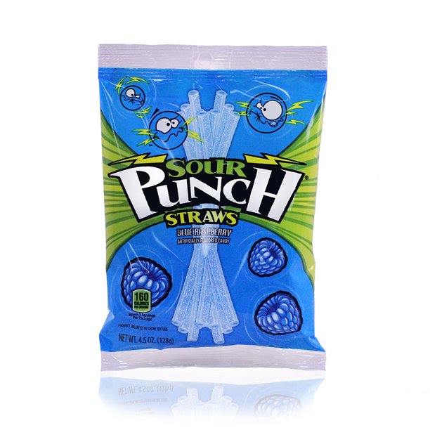Sour Punch Straws Chewy Blue Raspberry Candies, 4.5 Oz.