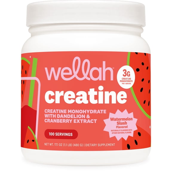 Wellah Creatine for Women (100 Servings, Watermelon Slush) - Creatine Monohydrate with Dandelion & Cranberry Extract