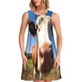 thumbnail image 1 of Balery Blue Sky Meadow Cute Cow Vestidos de verano para mujer con estampado: vestido holgado sin mangas, vestido playero informal y cómodo para días calurosos., 1 of 7