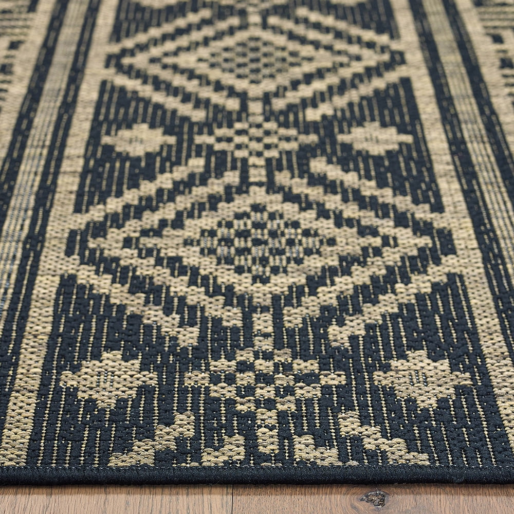 LR Home Victoria 5' x 8' Black/Tan Aztec Stripe Indoor/Outdoor Area Rug