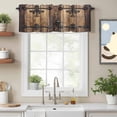 thumbnail image 2 of Rustic Wooden Door Kitchen Curtain Valances for Windows Farmhouse Short Curtains, Brown Black Farmhouse Country Vintage Rod Pocket Valance Curtain for Bedroom Cafe Living Room, 2 of 8
