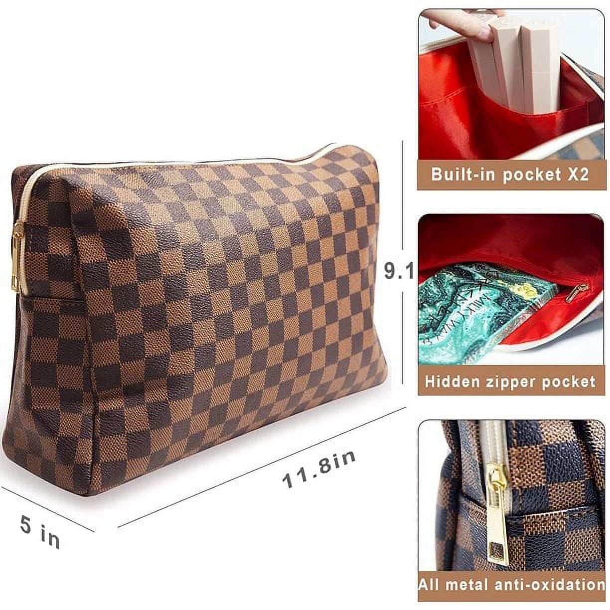 Checkerboard Pattern Makeup Bag, 1pc Large Capacity Contrast Knit Zipper  Toiletries Storage Bag Suitable For Women's Outdoor Travel Black Friday