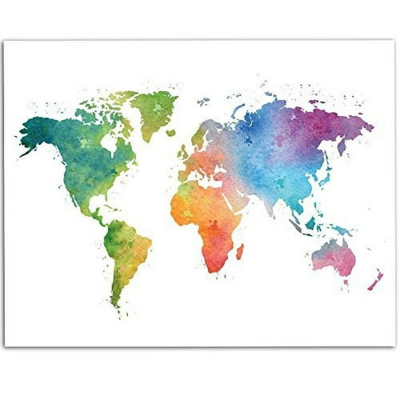 Watercolor World Map - 11x14 Unframed Art Print - Great Living Room Decor and Gift for Travellers