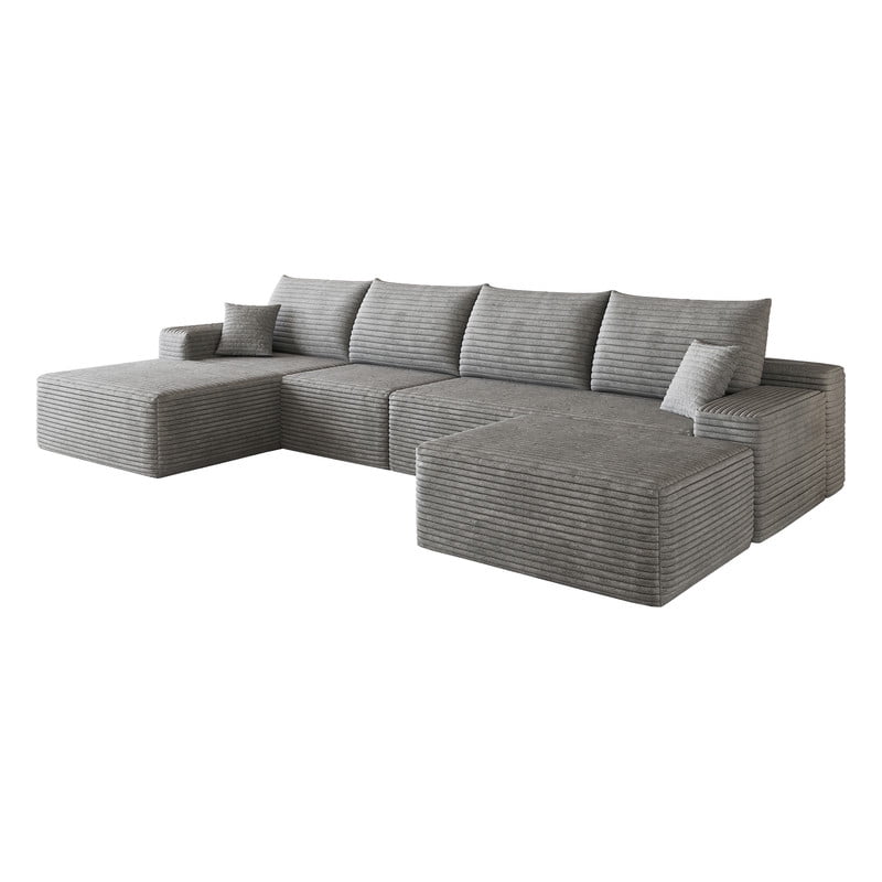 135" Cloud Sectional Sofa with Ottoman, U-Shaped Modular Sofa Couch with Chaise, Modern Minimalist Deep Seat Upholstered Sectional for Living Room, Plush Corduroy Fabric Corner Sofa