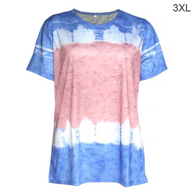 Camiseta Mujer Cuello Redondo Manga Corta Top Blusa Casual Estampada, Color Azul, 3XL Scienceny AP002430-06