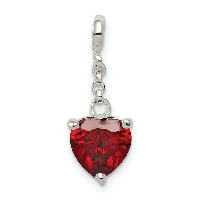 925 Sterling Silver Dark Red Cubic Zirconia Cz Heart 1/2 Inch Dangle Pendant Charm Love
