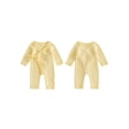 thumbnail image 2 of Loicainy Newborn Infant Girl Front Tie Knit Romper 3 6 Months Scallop Trim V Neck Long Sleeve Jumpsuit, 2 of 9