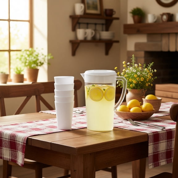 Transparent Cold Brew Coffee Carafe, Large Capacity Beverage Dispenser with Cups, Lead-Free Plastic Pitcher for Iced Tea Lemonade Fruit Drinks Parties Outdoor and Home Use