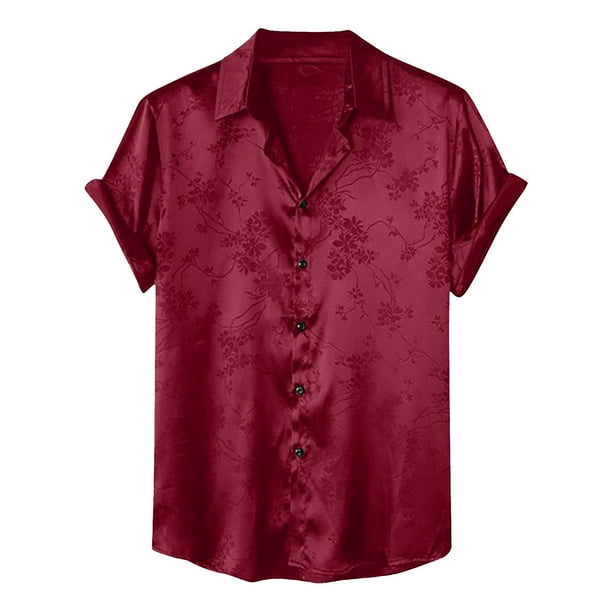 pstuiky Camisa de manga corta para hombre, Camisa informal vintage de manga corta con solapa y botones de color liso para hombre camisas casuales para hombre xl
