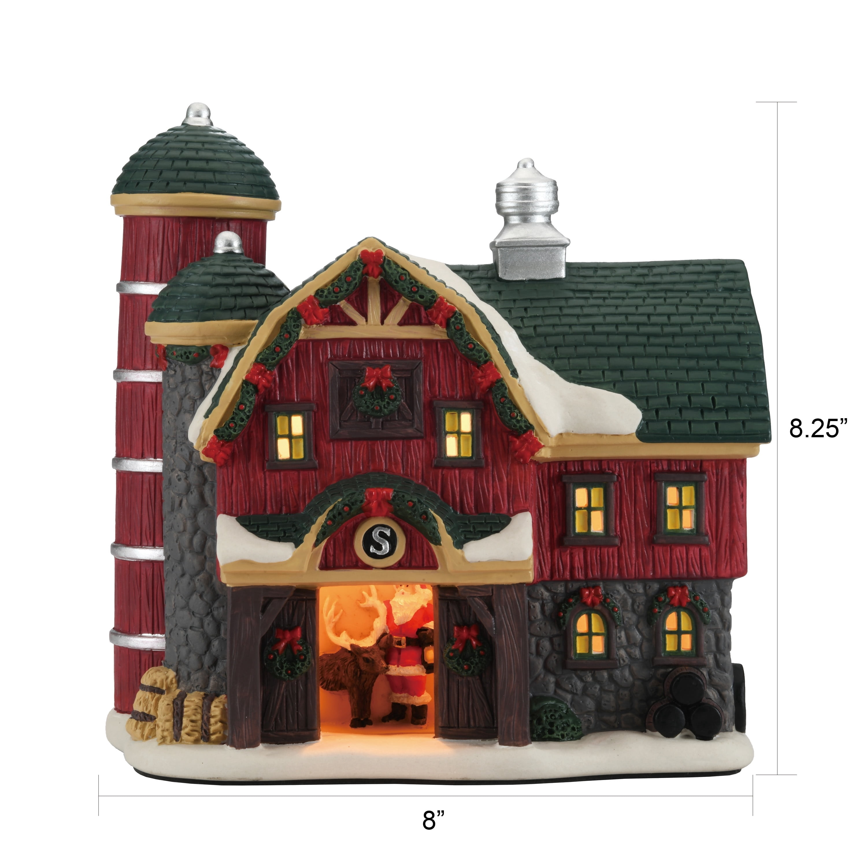 Light-Up Porcelain Country Charm Barn Christmas Village Building, Multicolor, 8.25", by Holiday Time