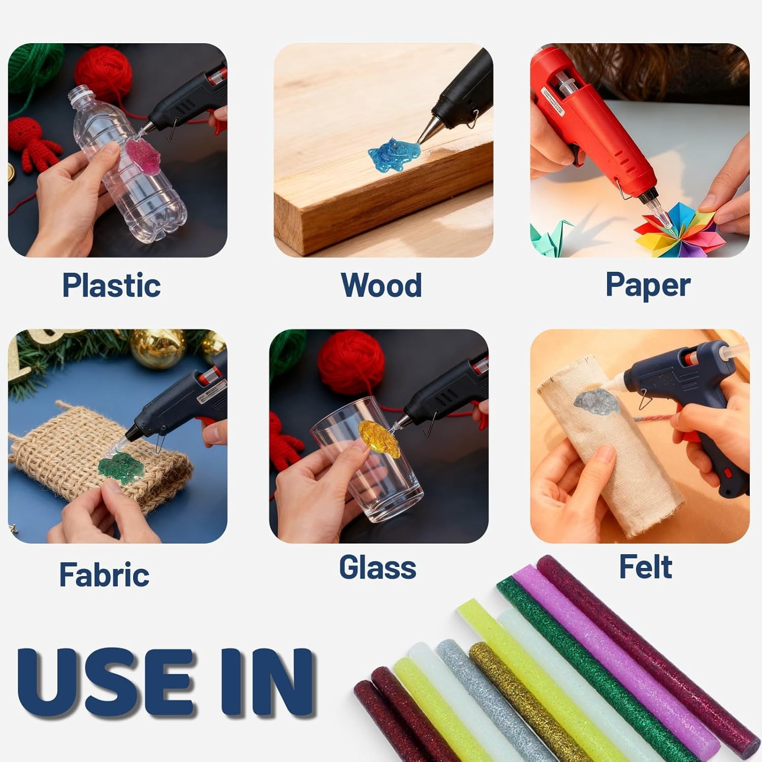 All Temperature Flash Colorful Hot Melt Glue Sticks, 0.27×3.94 Inch 100-Count Clear Strong Bond for High & Low Temp Glue Guns, Crafts DIY, Wood, Fabric, Metal, Plastic, Ceramics