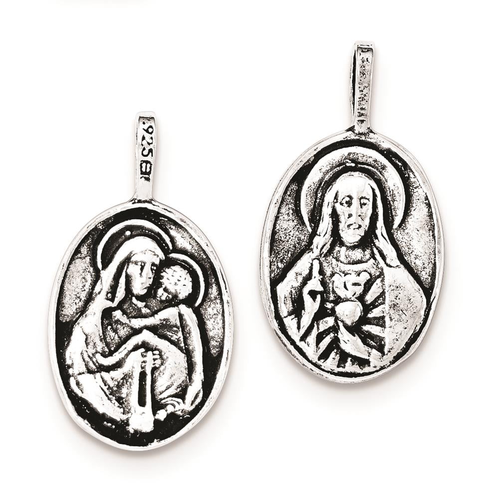 Lex /& Lu Sterling Silver Antiqued Jesus//Mary /& Child Reversible Chain Slide