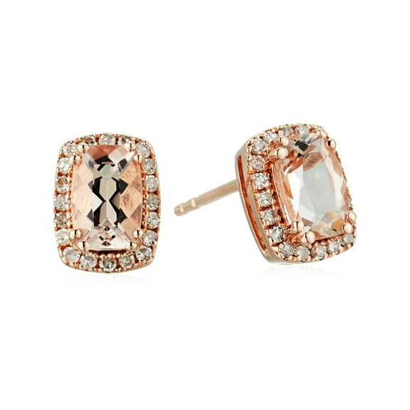 14k Rose Gold 1 cttw Cushion Morganite and Diamond Halo Stud Earrings