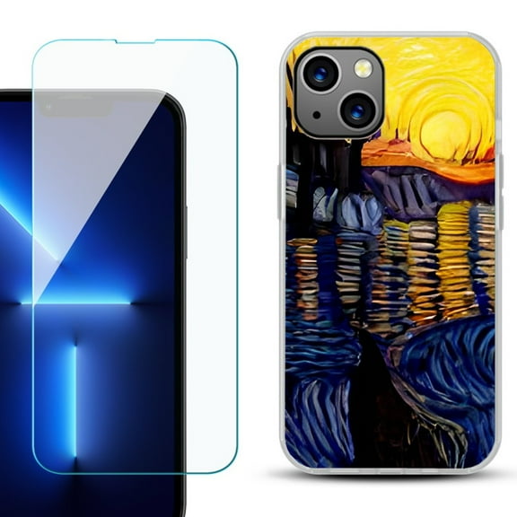 OneToughShield ® for iPhone 15 Plus Shockproof Phone Case, with Tempered Glass Screen Protector - Sunset River