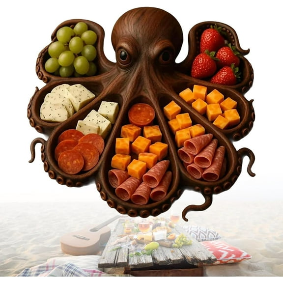 WovenWink Octopus Charcuterie Platter – Gift for Seafood Lovers, Ocean Theme Party Octopus Platter, Novelty Unique Serving Tray Board for Cheese Meats Fruit, Gift for Seafood Lovers & Entertainers