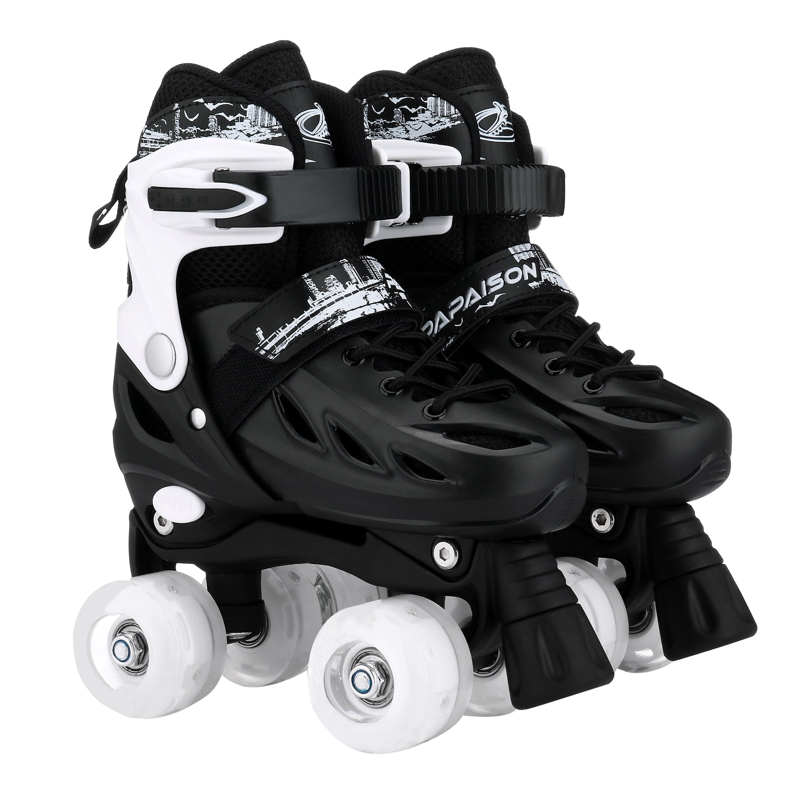 LIXI Roller Skates, 4 Size Adjustable Inline Skates for Girls & Boys &Women &Men, with Light up Wheels,Black