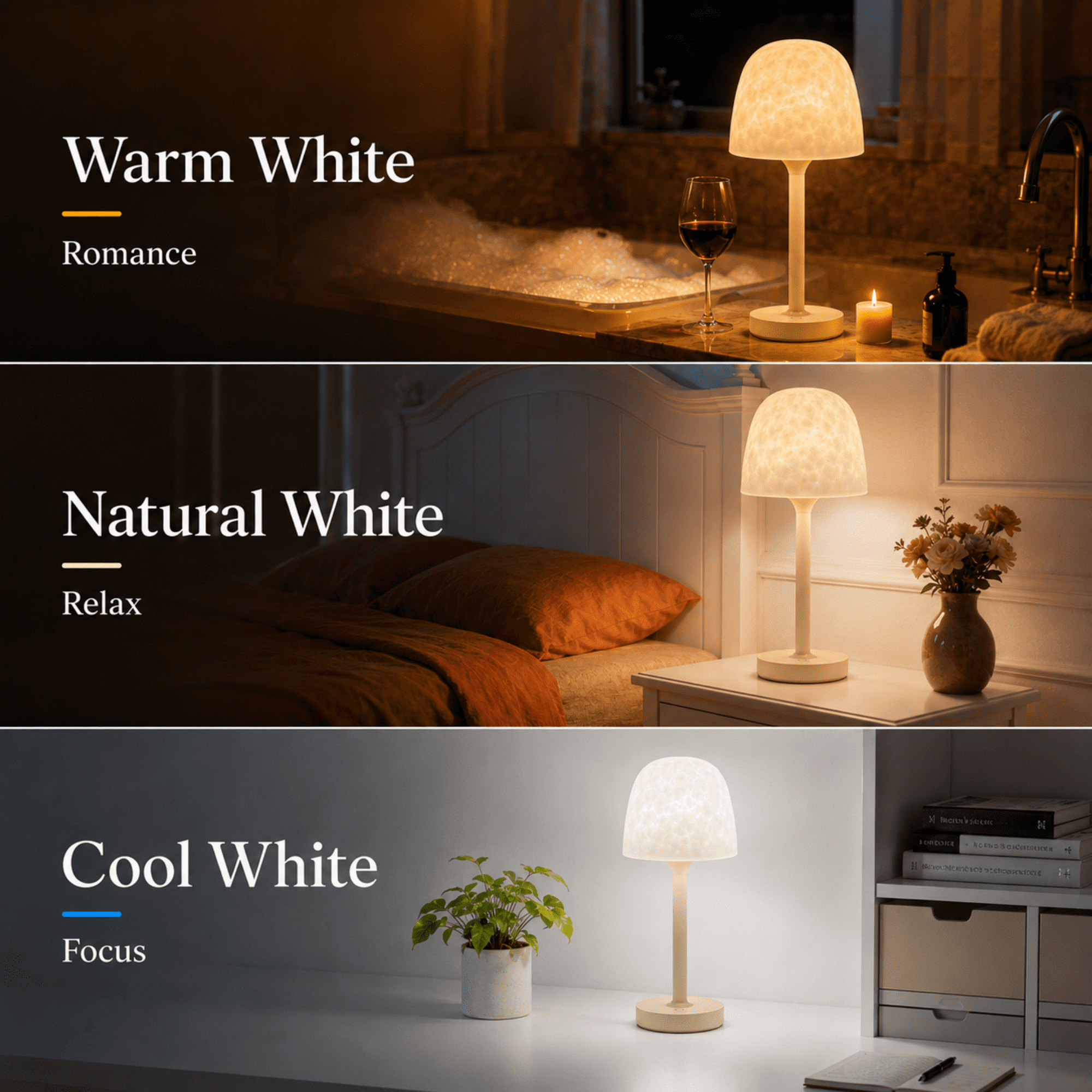 MEHOOM 16 Color Ocean Wave Shower Lamp, Waterproof Table Lamp with Projector, Rechargeable Small Lamp with Touch & Remote Control, Cordless Lamp for bedroom Bathroom
