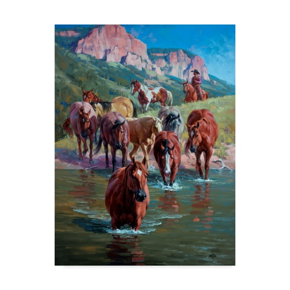 Trademark Fine Art 'The Crossing Horses' Canvas Art by Jack Sorenson