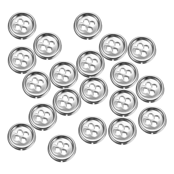 Uxcell 20pcs Metal Sewing Button, 11.5mm 4-Hole Round Suit Shirts Coats Clothes Sewing Buttons for Decoration Craft, Silver