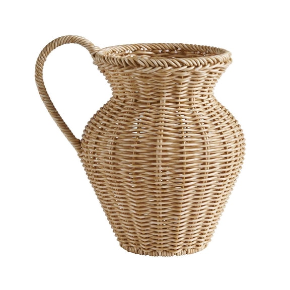 Handwoven Rattan Pitcher Vase With Handle For Dried Flowers Home Decor Tabletop Rustic Style 8 Inch